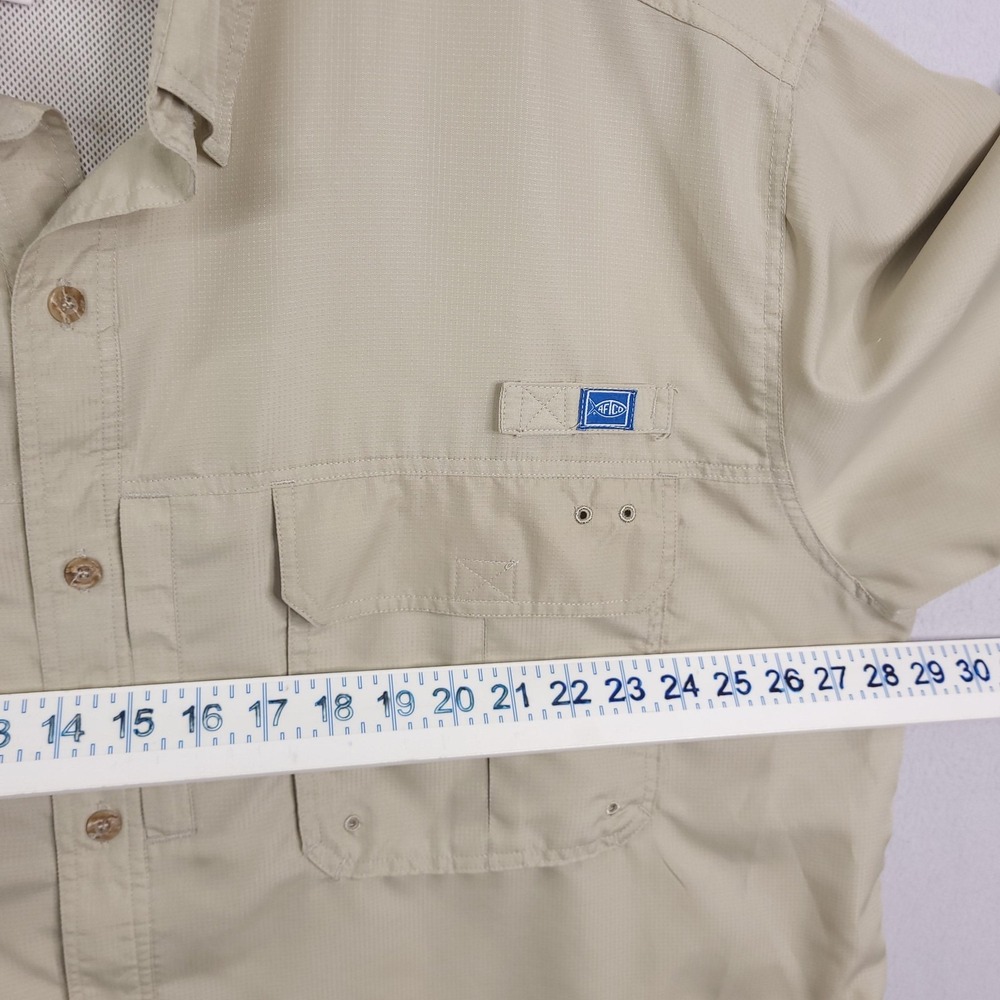 AFTCO Shirt Mens 2XL Tan Short Sleeve Fishing Vented Button Front Polyester - Picture 4 of 10